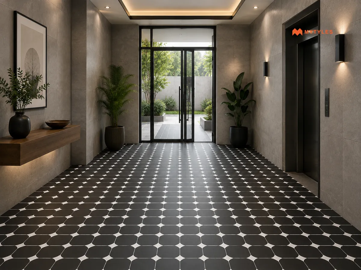 Black-and-White Moroccan Tiles With Soft Grey Tiles